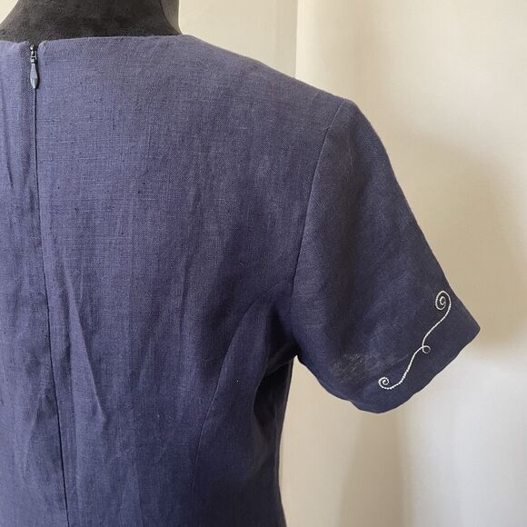 Landhaus C&A Naturally Dress German US Size 10 Linen Dress Decorative Stitching - Picture 11 of 16